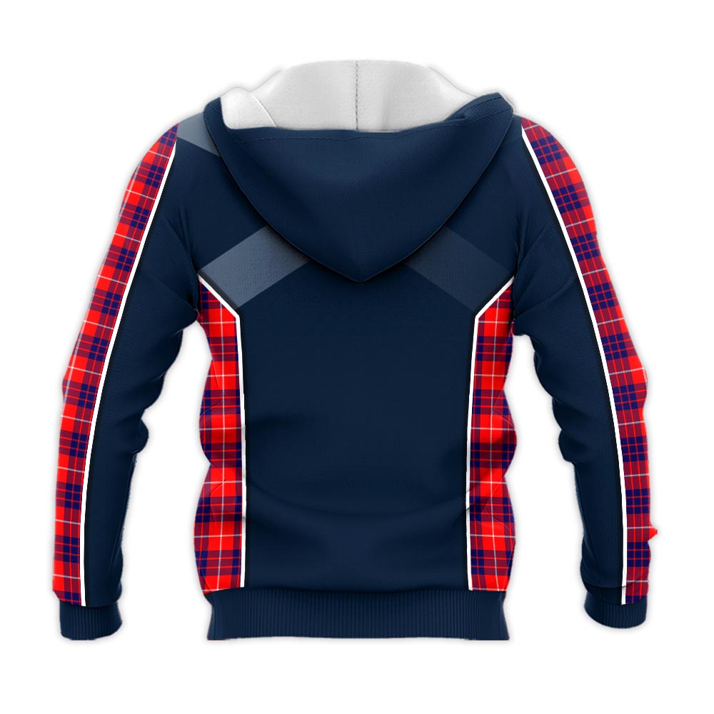 Tartan Vibes Clothing Hamilton Modern Tartan Knitted Hoodie with Family Crest and Scottish Thistle Vibes Sport Style