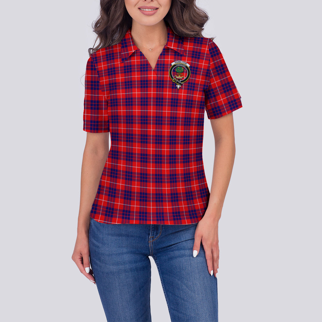 Hamilton Modern Tartan Polo Shirt with Family Crest For Women - Tartan Vibes Clothing