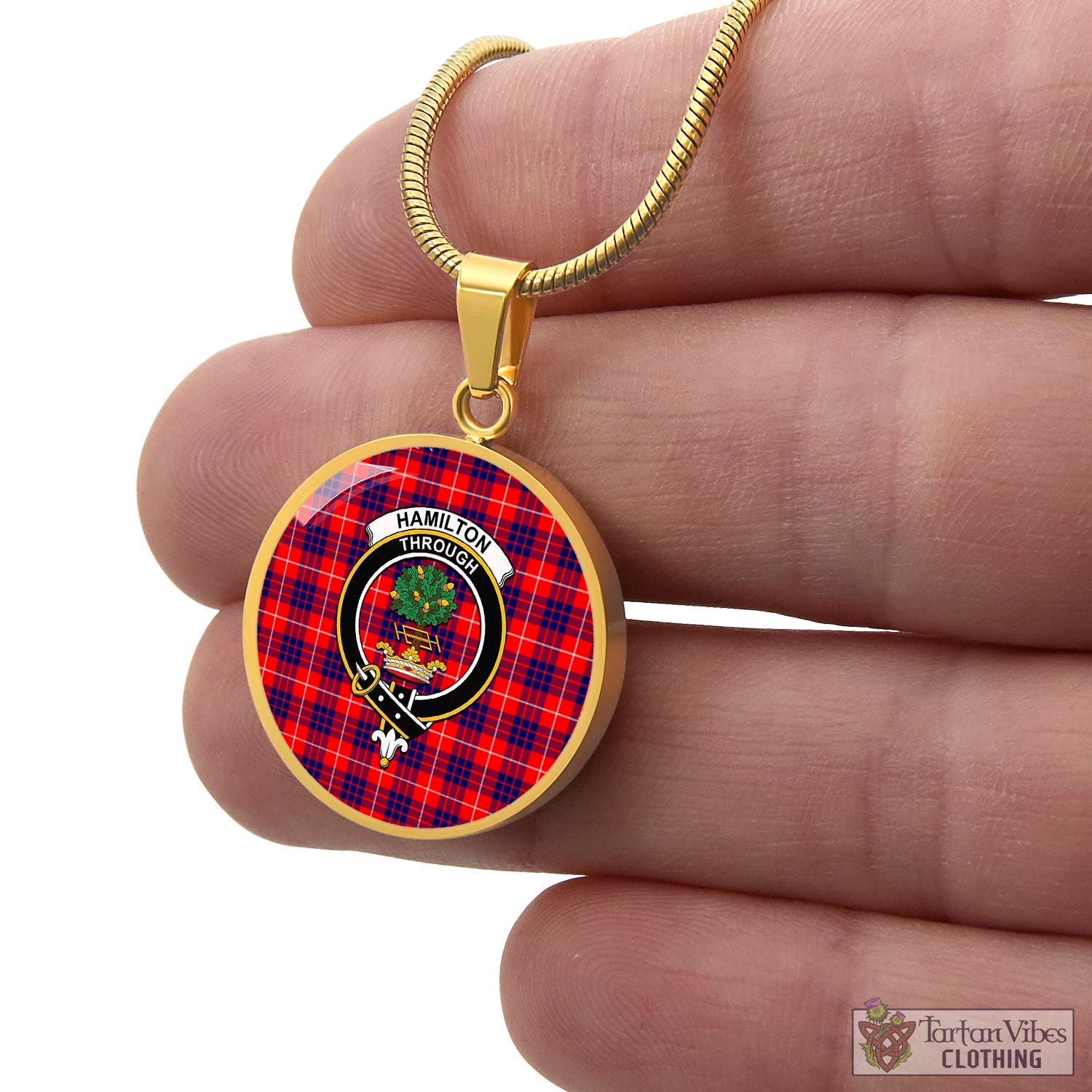 Tartan Vibes Clothing Hamilton Modern Tartan Circle Necklace with Family Crest