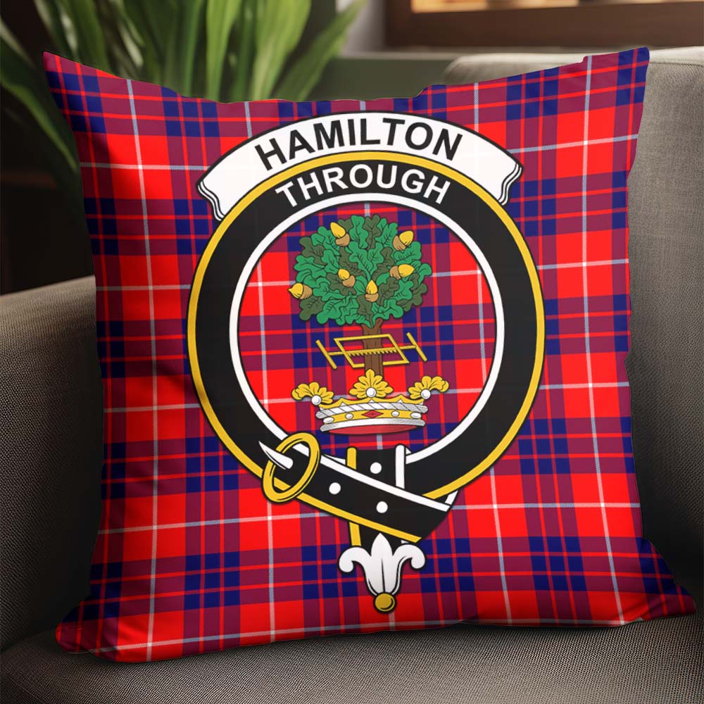 Hamilton Modern Tartan Pillow Cover with Family Crest - Tartanvibesclothing