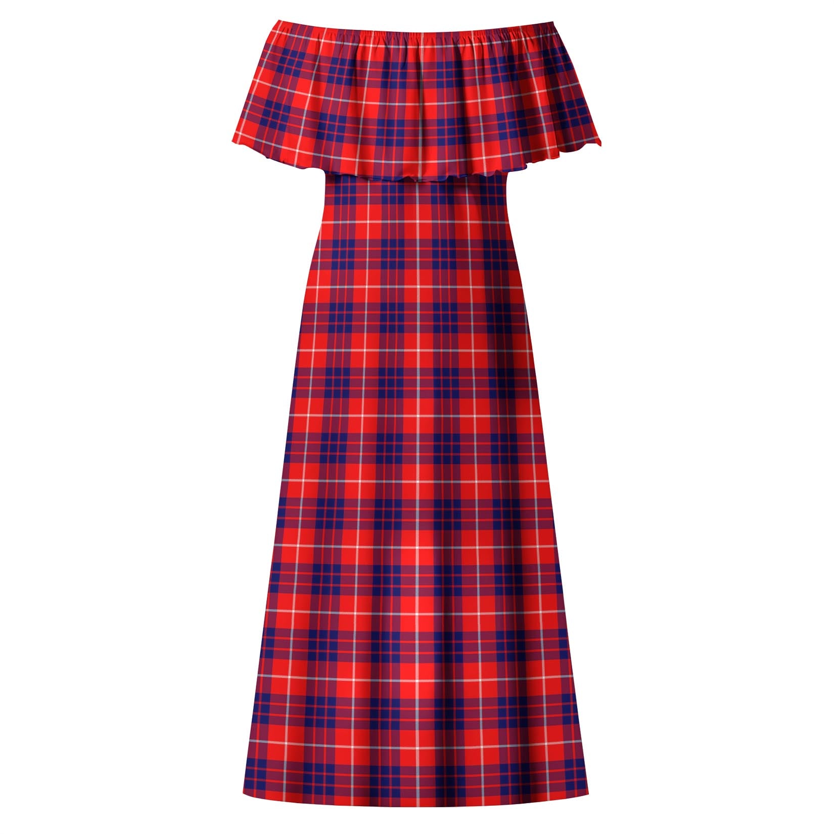 Hamilton Modern Tartan Off Shoulder Long Dress - Tartanvibesclothing