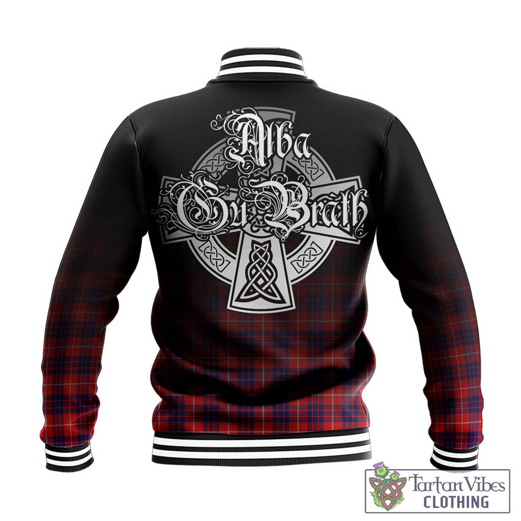 Tartan Vibes Clothing Hamilton Modern Tartan Baseball Jacket Featuring Alba Gu Brath Family Crest Celtic Inspired