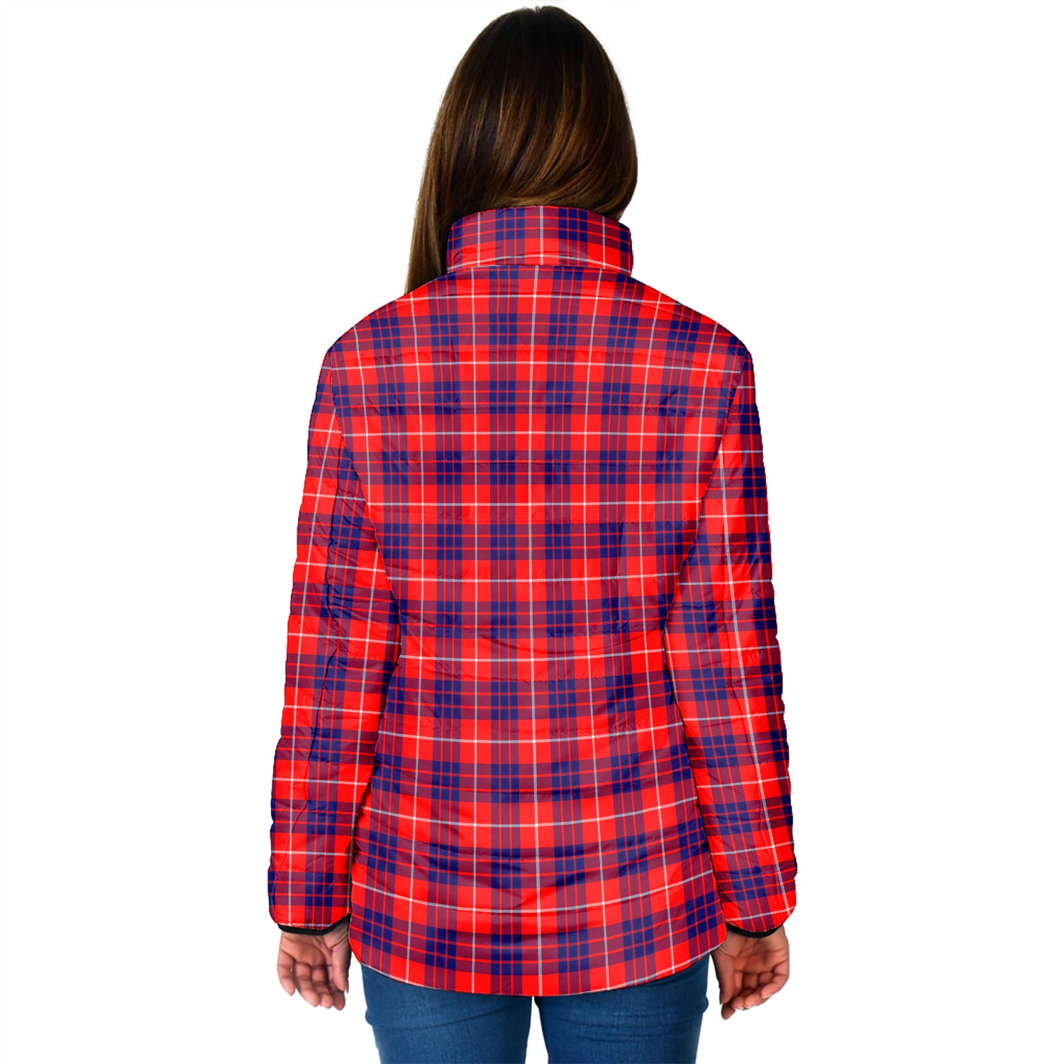 Hamilton Modern Tartan Padded Jacket with Family Crest - Tartanvibesclothing