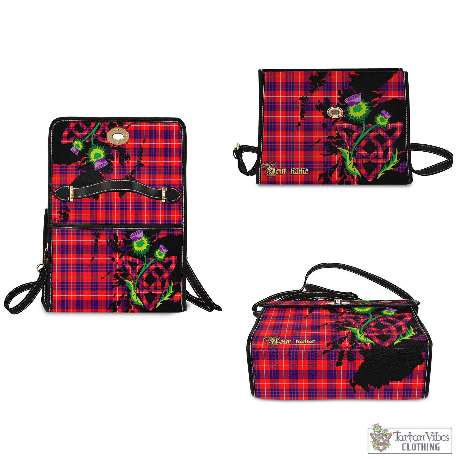 Tartan Vibes Clothing Hamilton Modern Tartan Waterproof Canvas Bag with Scotland Map and Thistle Celtic Accents