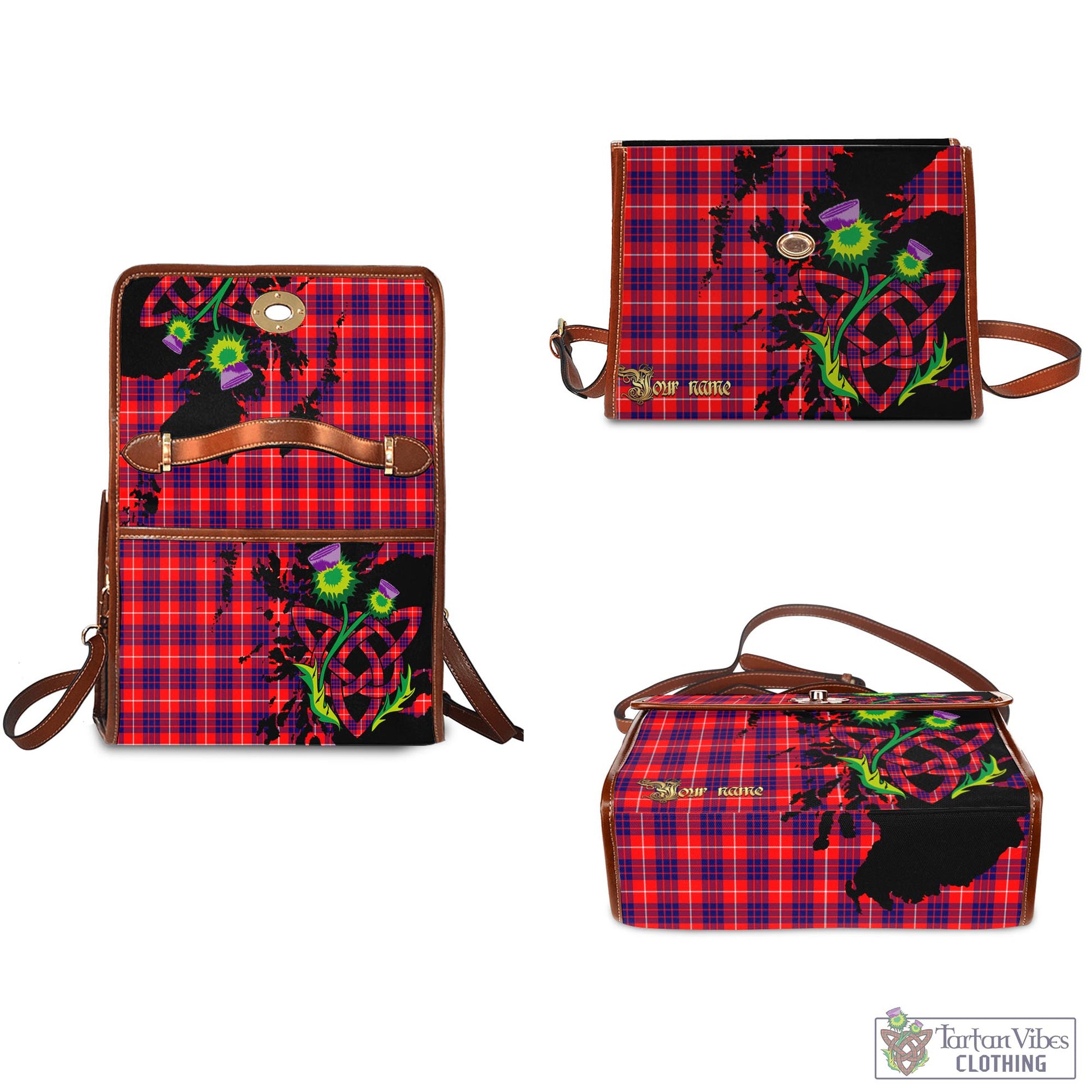 Tartan Vibes Clothing Hamilton Modern Tartan Waterproof Canvas Bag with Scotland Map and Thistle Celtic Accents