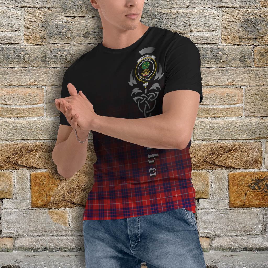 Tartan Vibes Clothing Hamilton Modern Tartan T-Shirt Featuring Alba Gu Brath Family Crest Celtic Inspired