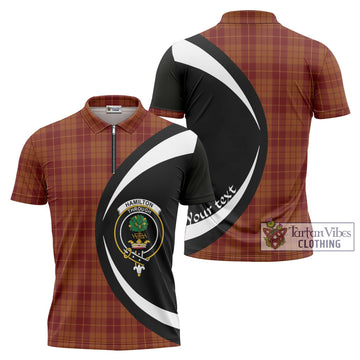 Hamilton Red Tartan Zipper Polo Shirt with Family Crest Circle Style