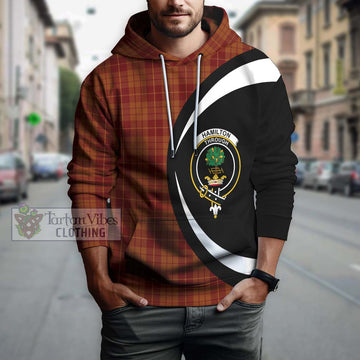 Hamilton Red Tartan Hoodie with Family Crest Circle Style