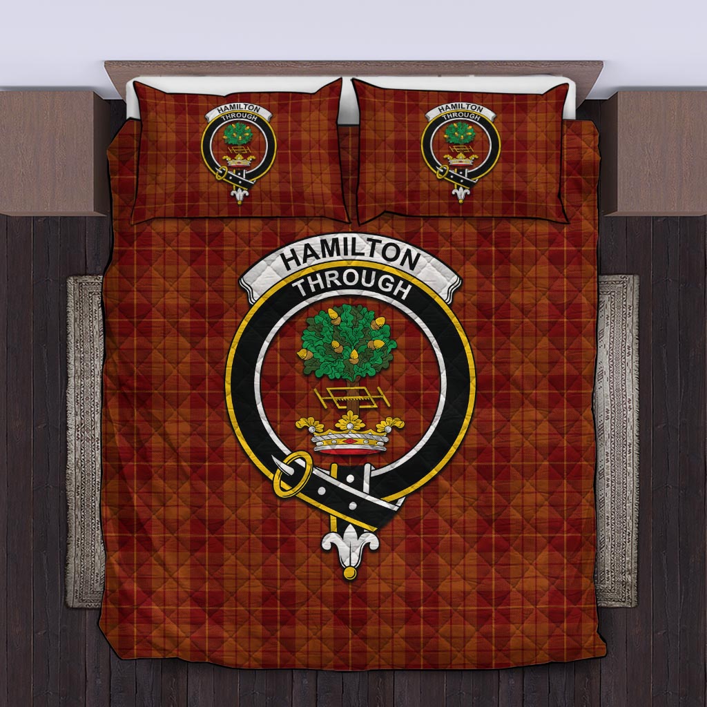 Hamilton Red Tartan Quilt Bed Set with Family Crest Twin - Tartan Vibes Clothing