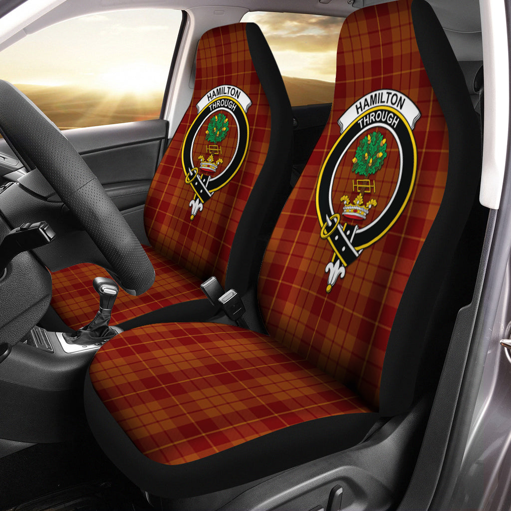 Hamilton Red Tartan Car Seat Cover with Family Crest One Size - Tartanvibesclothing