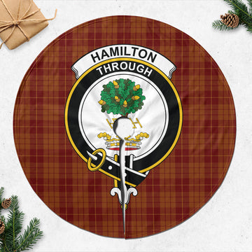 Hamilton Red Tartan Christmas Tree Skirt with Family Crest