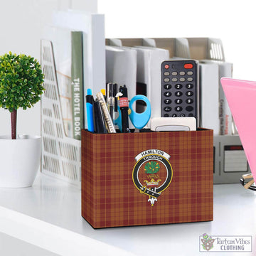 Hamilton Red Tartan Pen Holder with Family Crest