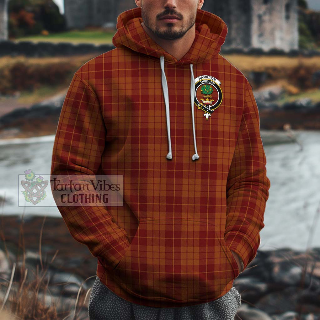 Hamilton Red Tartan Cotton Hoodie with Family Crest Pullover Hoodie XS - Tartan Vibes Clothing