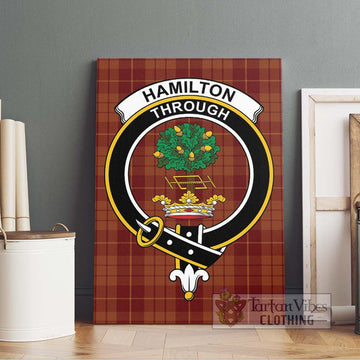 Hamilton Red Tartan Canvas Print Wall Art with Family Crest