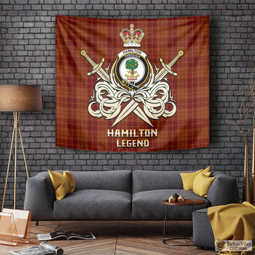 Hamilton Red Tartan Tapestry with Clan Crest and the Golden Sword of Courageous Legacy