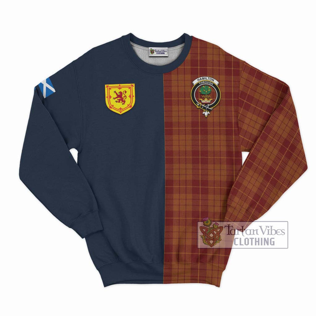 Tartan Vibes Clothing Hamilton Red Tartan Sweatshirt with Scottish Lion Royal Arm Half Style