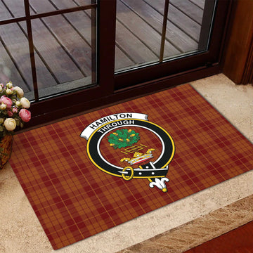 Hamilton Red Tartan Door Mat with Family Crest