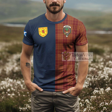 Hamilton Red Tartan T-Shirt Alba with Scottish Lion Royal Arm Half Style