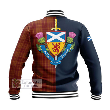 Hamilton Red Tartan Baseball Jacket Alba with Scottish Lion Royal Arm Half Style