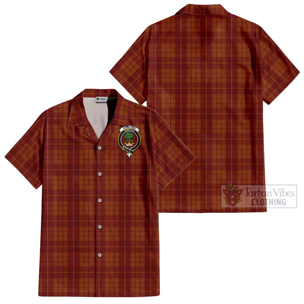 Hamilton Red Tartan Cotton Hawaiian Shirt with Family Crest Kid - Tartan Vibes Clothing