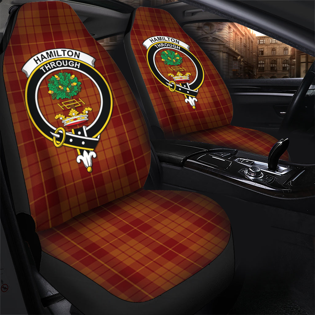 Hamilton Red Tartan Car Seat Cover with Family Crest - Tartanvibesclothing