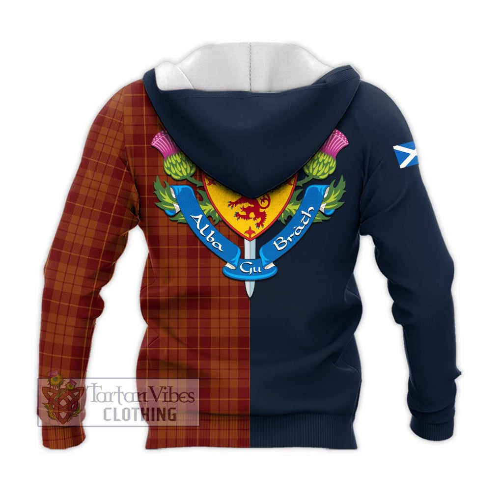 Tartan Vibes Clothing Hamilton Red Tartan Knitted Hoodie with Scottish Lion Royal Arm Half Style