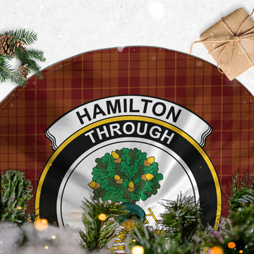 Hamilton Red Tartan Christmas Tree Skirt with Family Crest