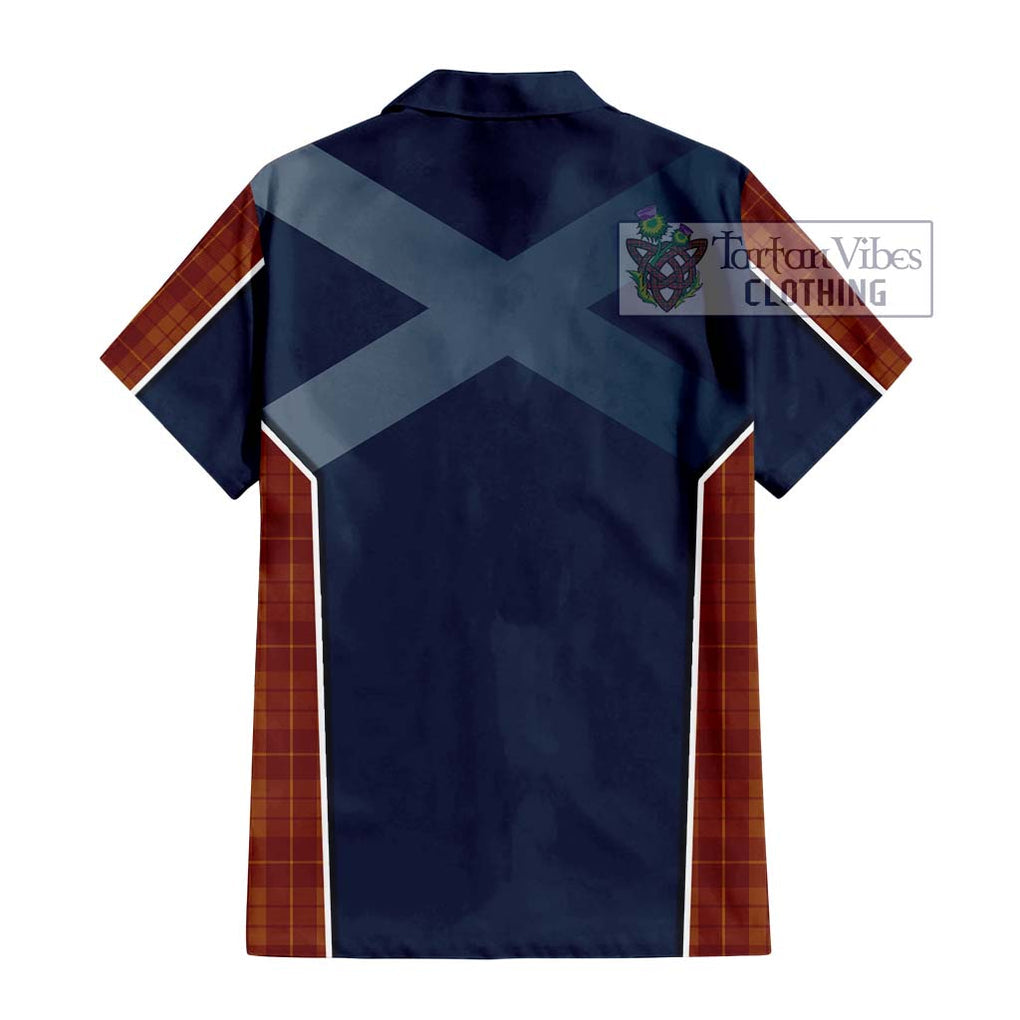 Hamilton Red Tartan Short Sleeve Button Shirt with Family Crest and Lion Rampant Vibes Sport Style - Tartan Vibes Clothing