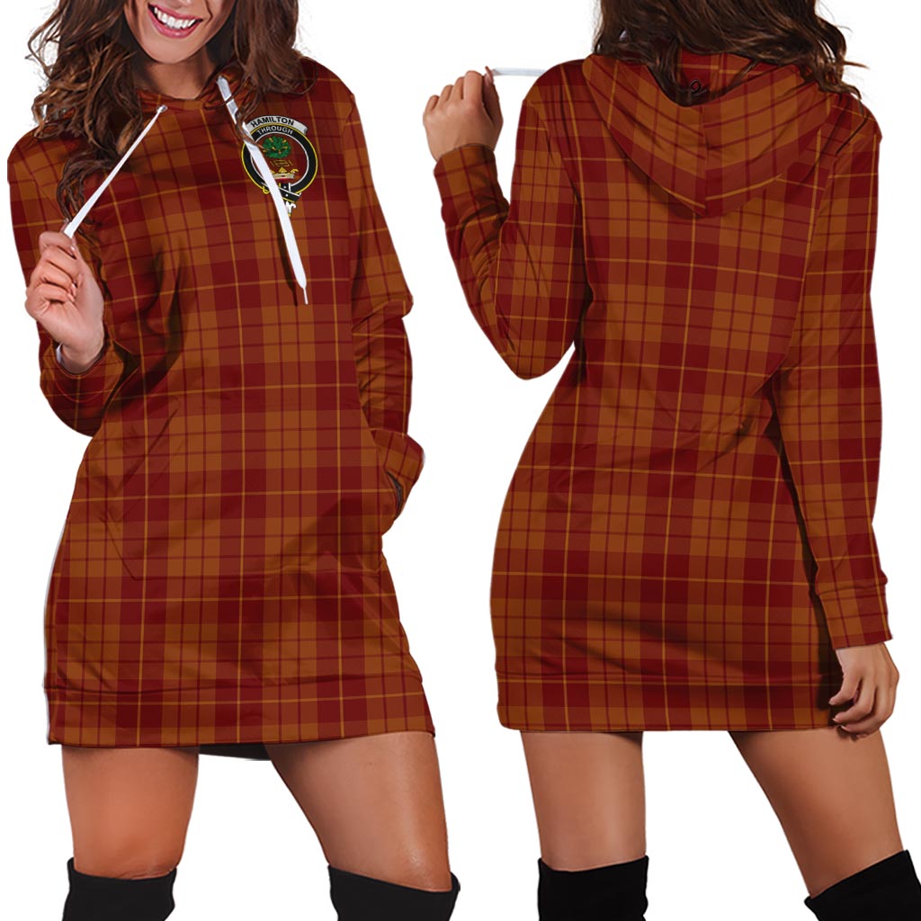 Hamilton Red Tartan Hoodie Dress with Family Crest - Tartan Vibes Clothing