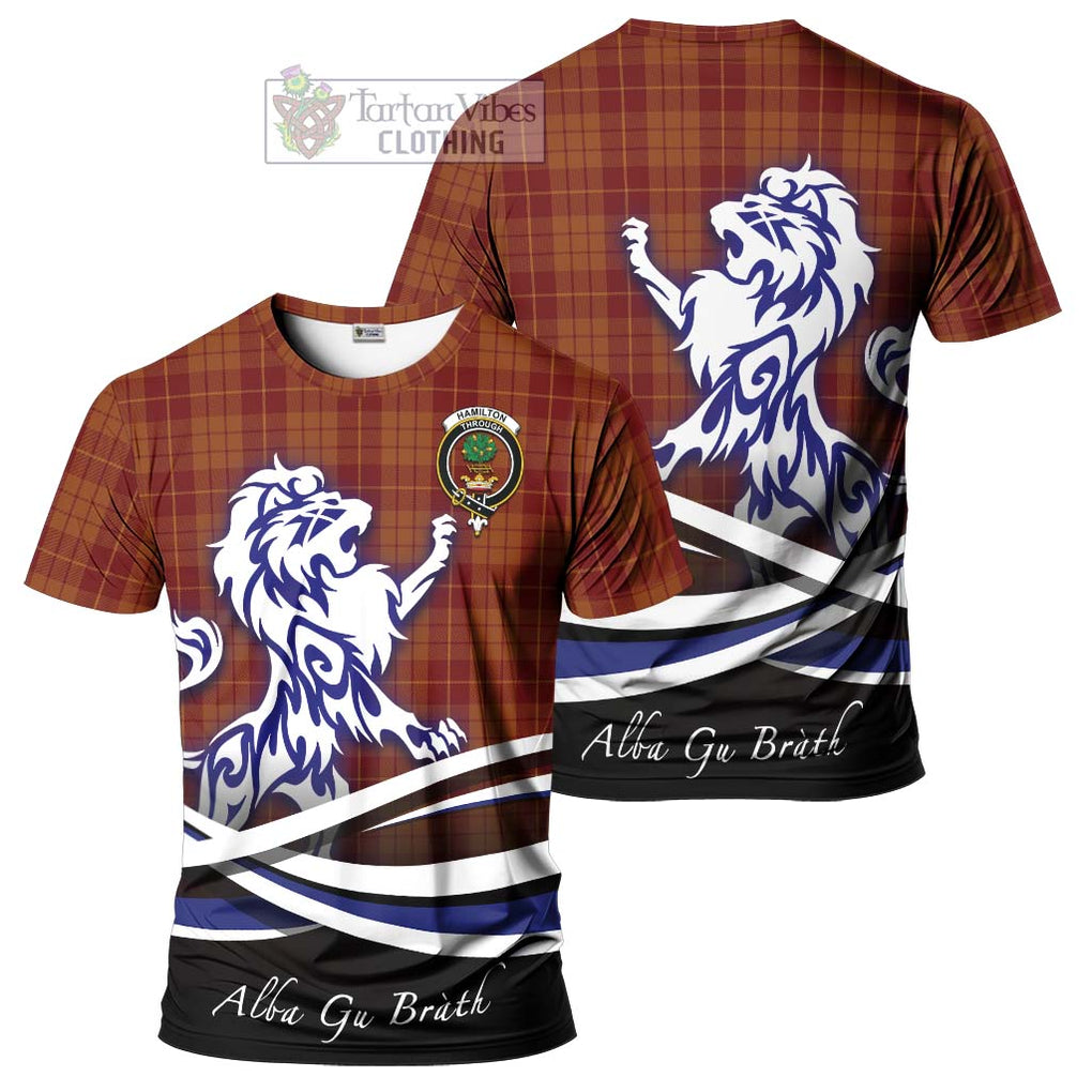 Tartan Vibes Clothing Hamilton Red Tartan Cotton T-shirt with Alba Gu Brath Regal Lion Emblem