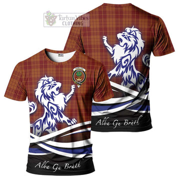 Hamilton Red Tartan Cotton T-shirt with Alba Gu Brath Regal Lion Emblem