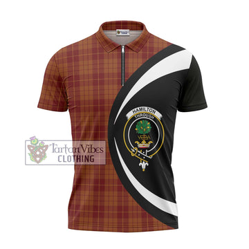 Hamilton Red Tartan Zipper Polo Shirt with Family Crest Circle Style