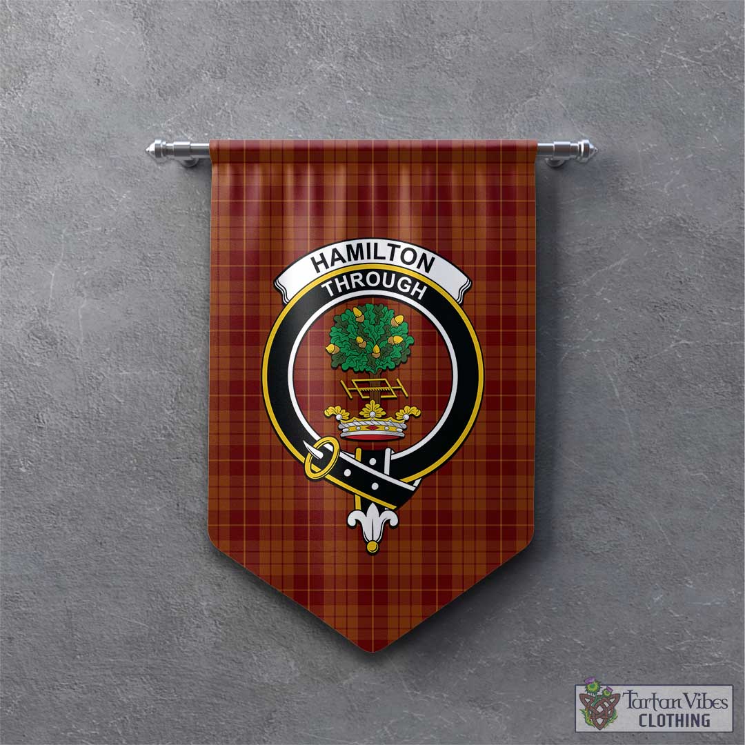 Tartan Vibes Clothing Hamilton Red Tartan Gonfalon, Tartan Banner with Family Crest