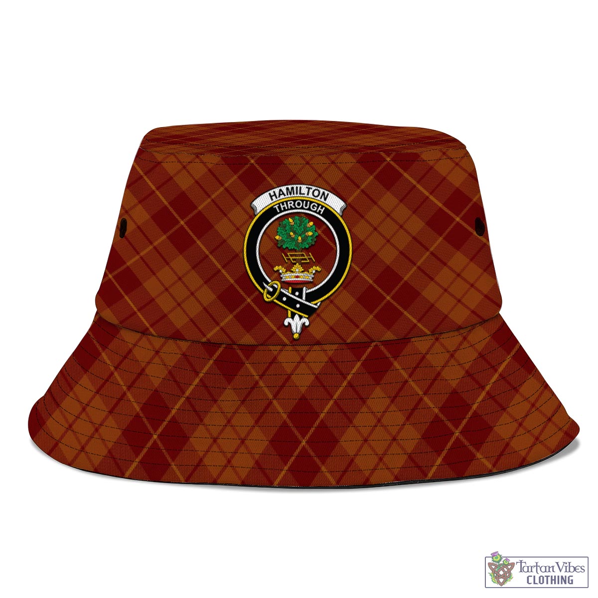 Tartan Vibes Clothing Hamilton Red Tartan Bucket Hat with Family Crest