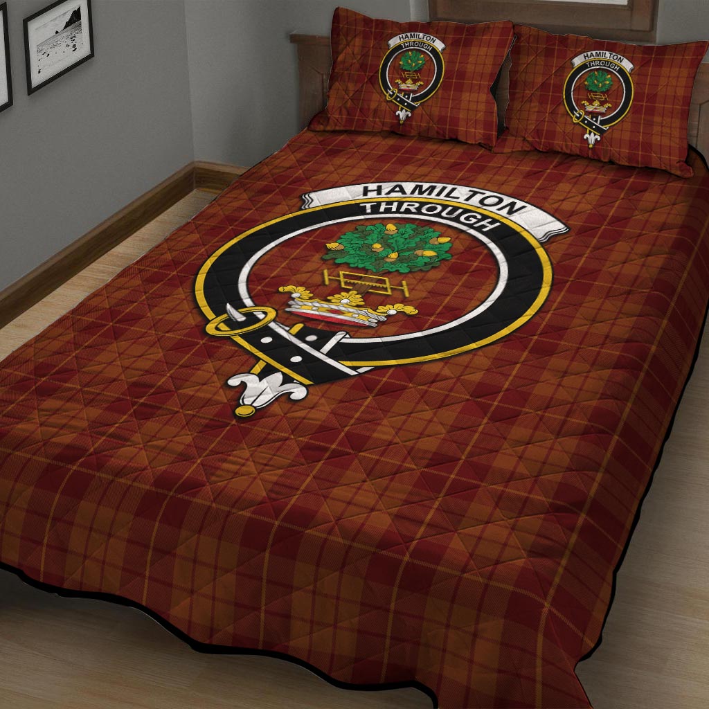 Hamilton Red Tartan Quilt Bed Set with Family Crest - Tartan Vibes Clothing