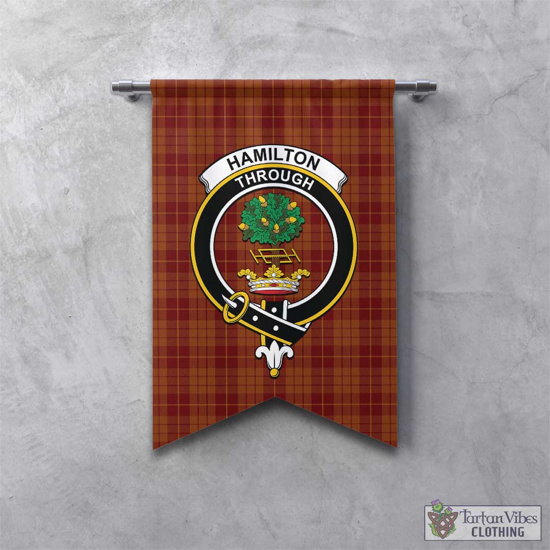 Tartan Vibes Clothing Hamilton Red Tartan Gonfalon, Tartan Banner with Family Crest