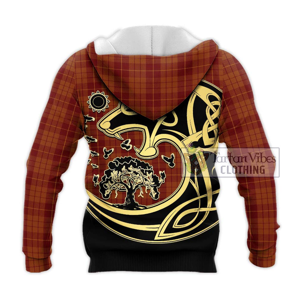 Hamilton Red Tartan Knitted Hoodie with Family Crest Celtic Wolf Style - Tartan Vibes Clothing