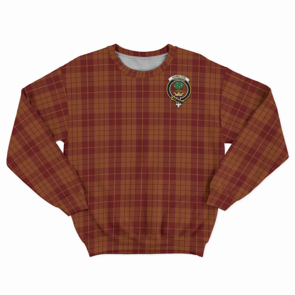 Hamilton Red Tartan Sweatshirt with Family Crest - Tartan Vibes Clothing