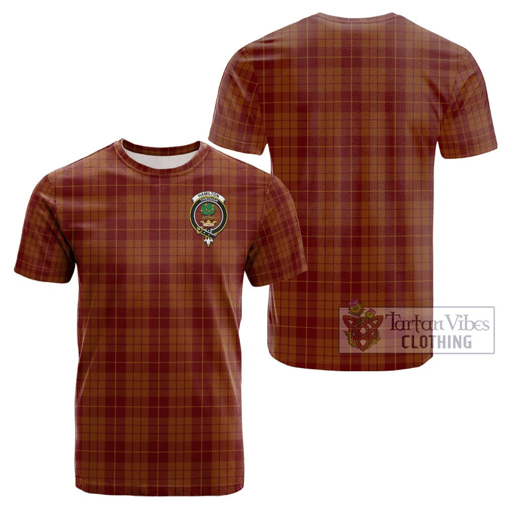 Hamilton Red Tartan Cotton T-Shirt with Family Crest Kid's Shirt - Tartanvibesclothing Shop