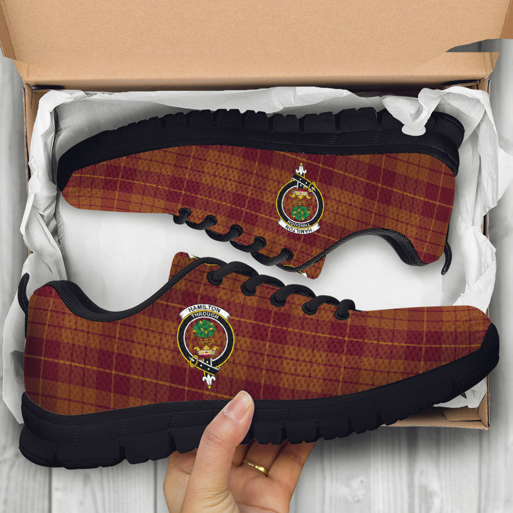 Hamilton Red Tartan Sneakers with Family Crest - Tartan Vibes Clothing