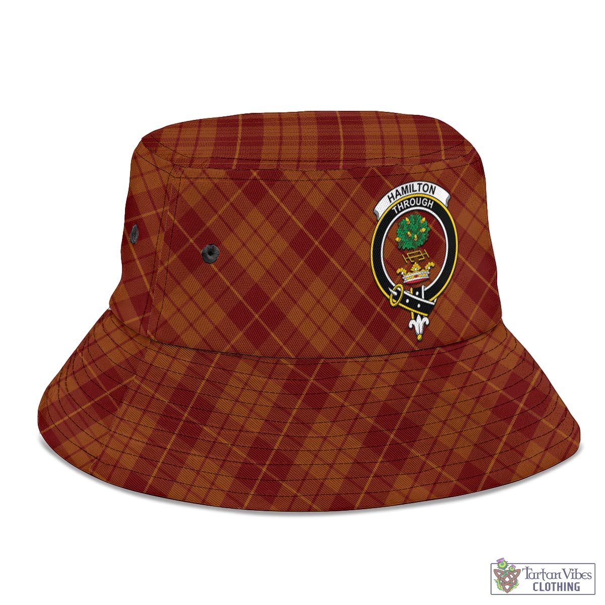 Tartan Vibes Clothing Hamilton Red Tartan Bucket Hat with Family Crest