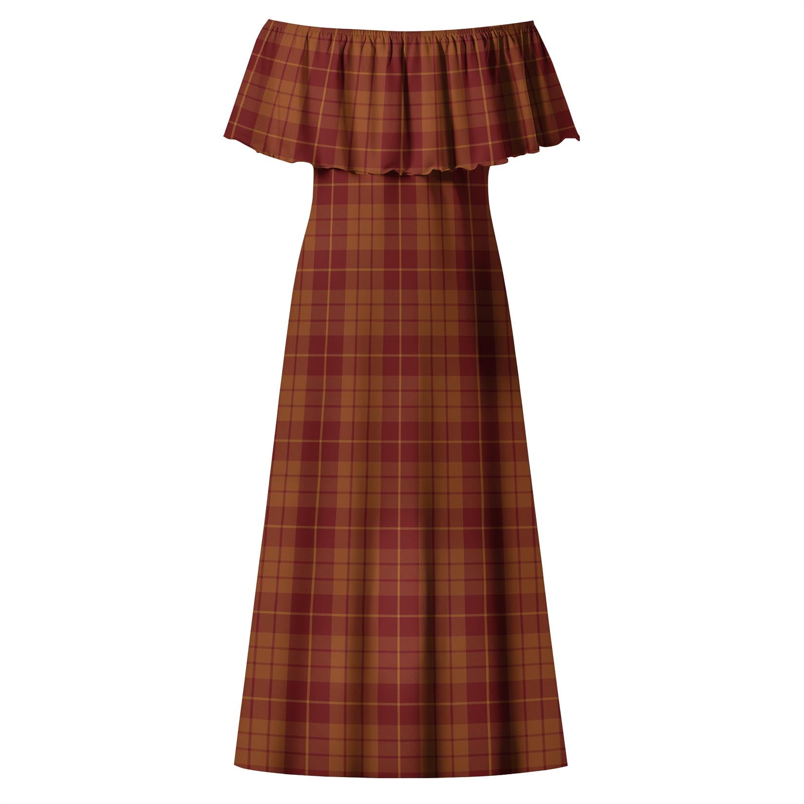 Hamilton Red Tartan Off Shoulder Long Dress - Tartanvibesclothing