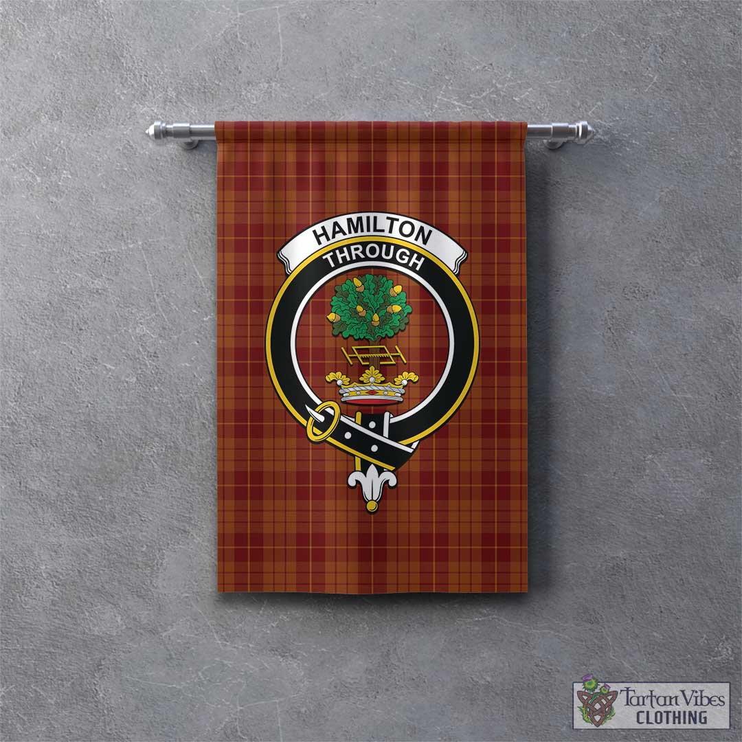 Tartan Vibes Clothing Hamilton Red Tartan Gonfalon, Tartan Banner with Family Crest