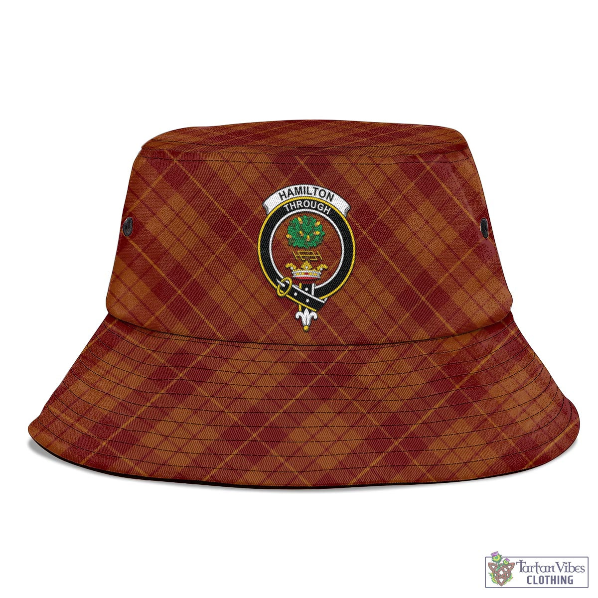 Tartan Vibes Clothing Hamilton Red Tartan Bucket Hat with Family Crest