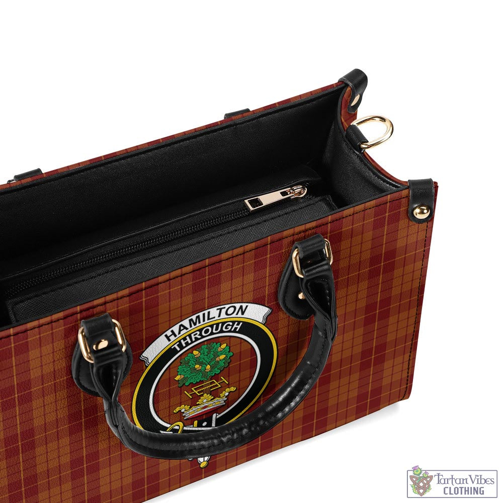 Tartan Vibes Clothing Hamilton Red Tartan Luxury Leather Handbags with Family Crest