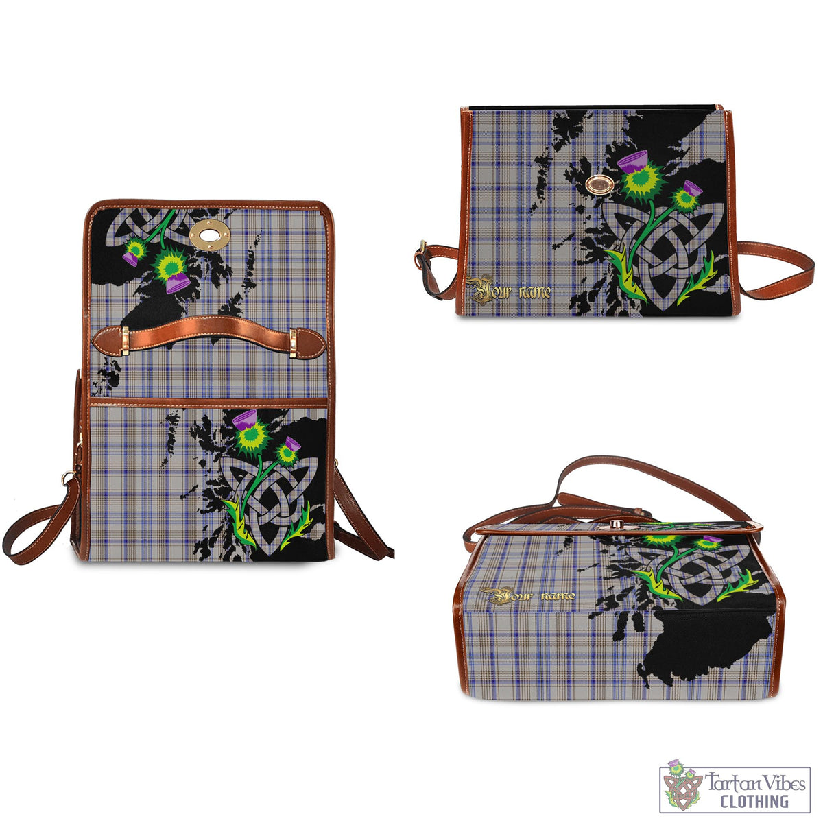Handwriting Tartan Waterproof Canvas Bag with Scotland Map and Thistle Celtic Accents - Tartan Vibes Clothing