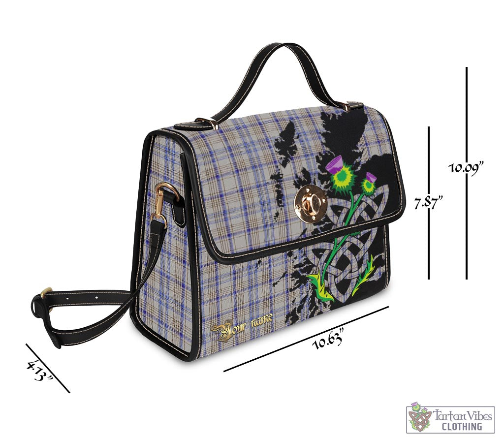 Handwriting Tartan Waterproof Canvas Bag with Scotland Map and Thistle Celtic Accents - Tartan Vibes Clothing