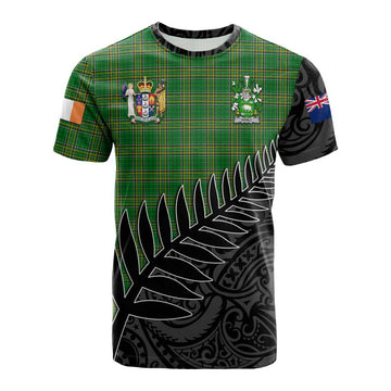 Hanly Irish Clan Tartan Cotton T-shirt with Coat of Arms New Zealand Silver Fern Half Style