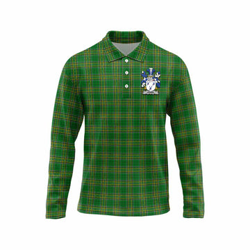 Hanna Irish Clan Tartan Long Sleeve Polo Shirt with Coat of Arms