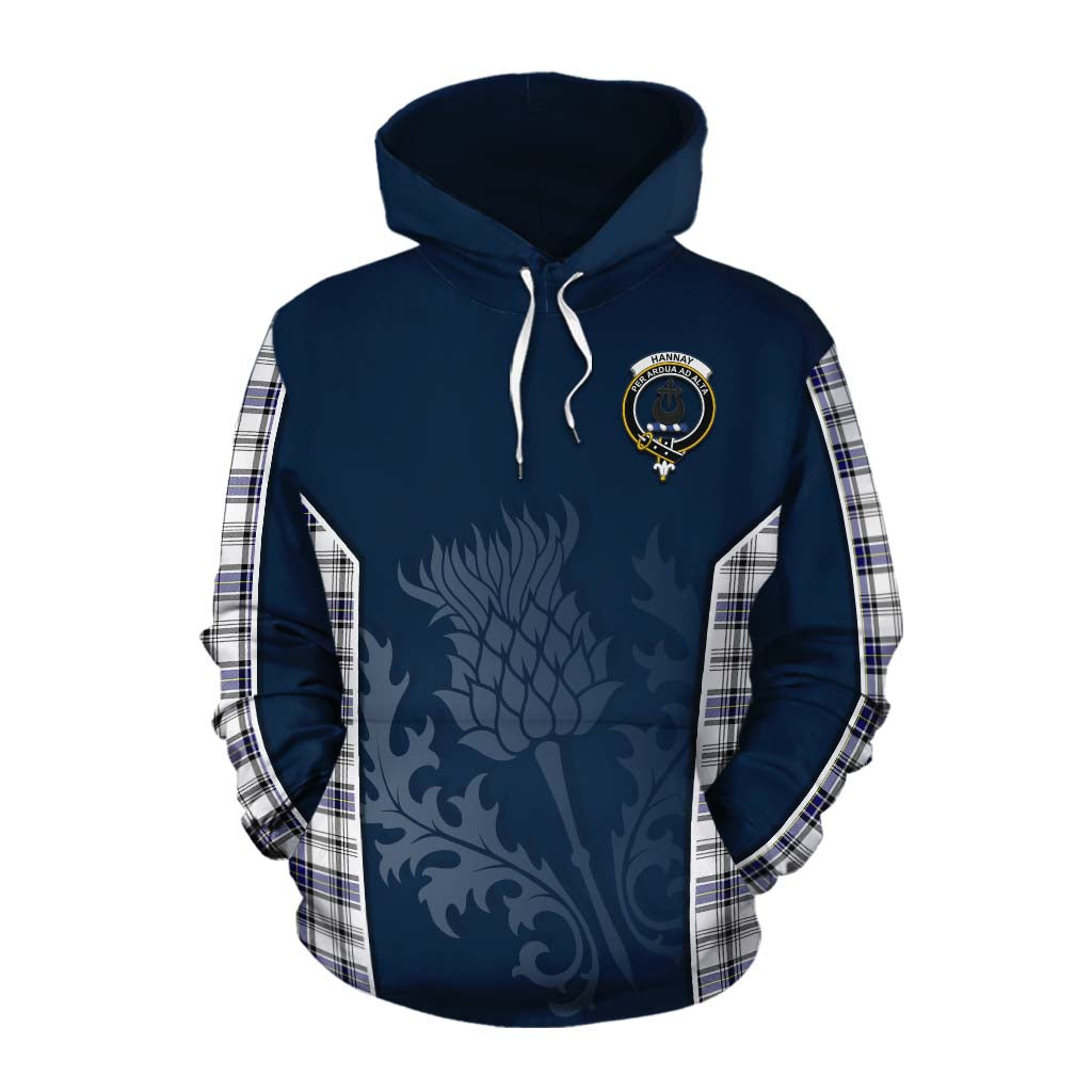 Tartan Vibes Clothing Hannay Tartan Cotton Hoodie with Family Crest and Scottish Thistle Vibes Sport Style